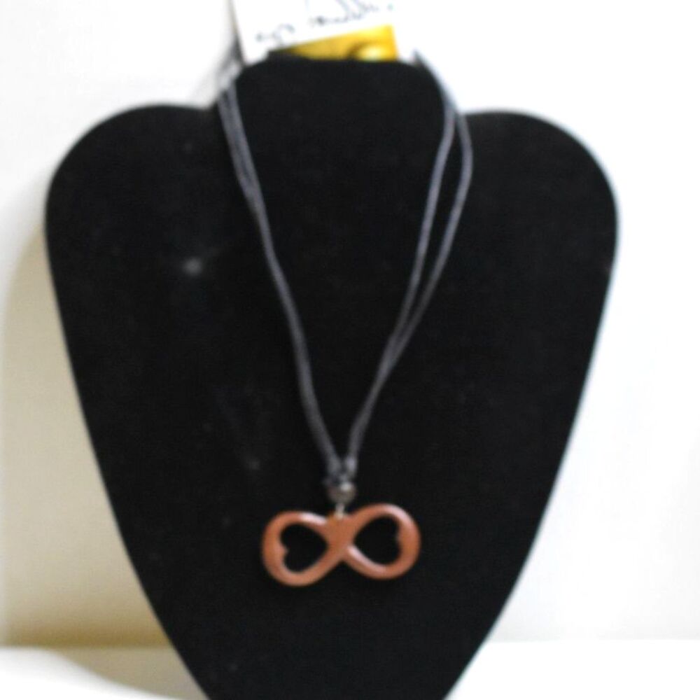 NWT City Buddha Brown Resin Infinity Heart Symbol Double Black Cord 16" Necklace